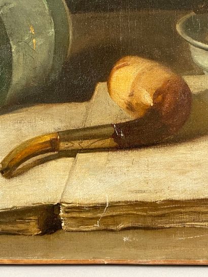 null Denis CAUCAUNIER (19th-20th centuries)
Still life with pipe and book
Oil on...