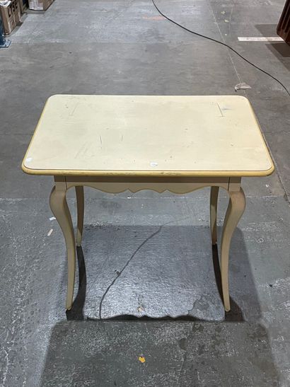 null Yellow painted wood writing table, opening with a drawer in front and resting...