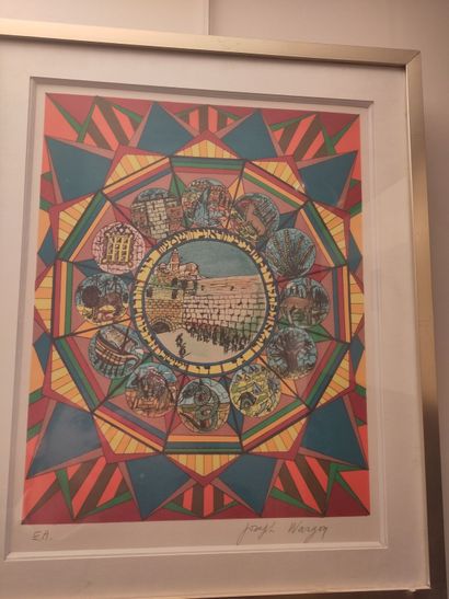 null Lot of framed pieces including:
- Bern
- Five engravings of Jerusalem
- Battle...