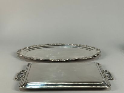 null Silver-plated lot including dishes, carafe coasters, oval dishes imitating wickerwork...
