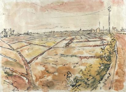 null Modern school
Landscape of fields and village
Watercolor and ink
(Accidents.)
Height...
