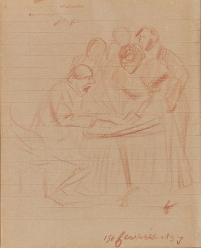 null Jean-Louis FORAIN (1852-1931)
Around the pedestal table
Red chalk drawing, signed...