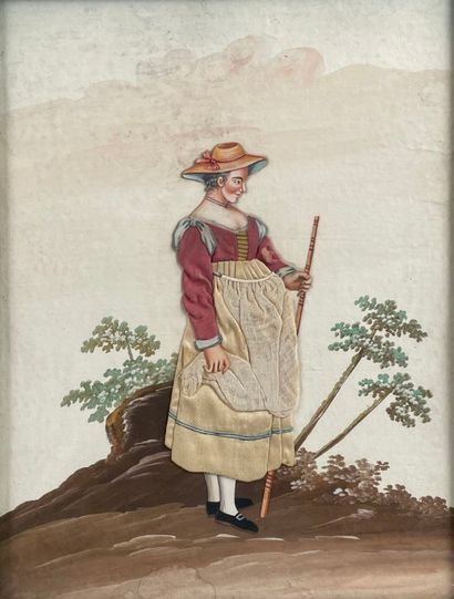 null Portraits of peasants in regional costumes
Gouache and fabric collage
Height...