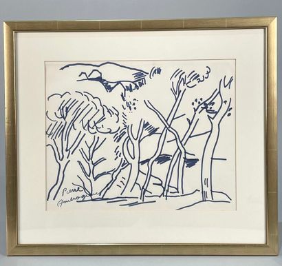 null Pierre AMBROGIANI (1907-1985)
Trees in view
Blue felt-tip pen drawing, signed...