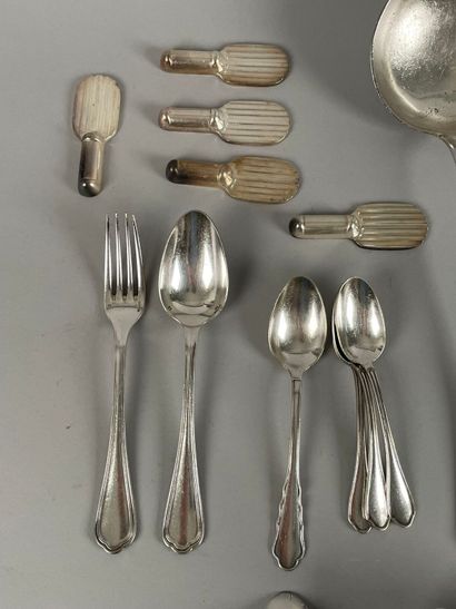 null Three cases containing twelve pieces of silver-plated flatware, twelve pieces...