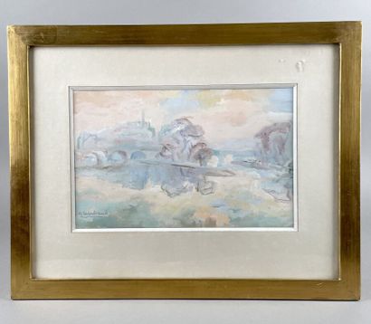 null A. HERBAUD
Paris, the Seine
Gouache, signed lower left
Height 16 cm; Width:...