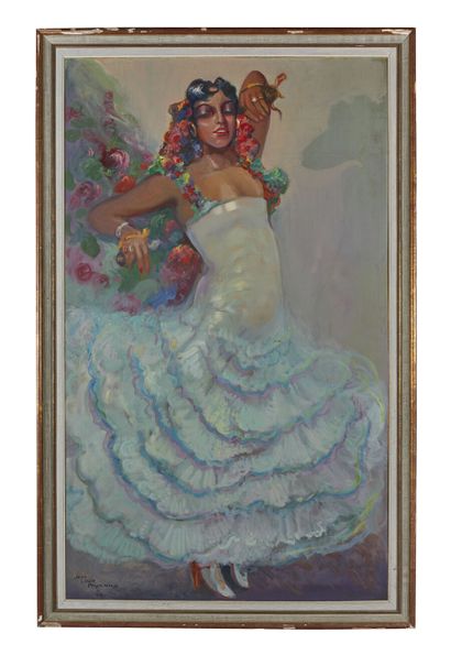 null Jean-Louis PAGUENAUD (1876-1952) 
Flamenco dancer
Oil on panel, signed Jean-Louis...