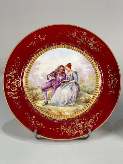 null Two polychrome porcelain plates decorated with galant scenes
Diameter: 22 and...