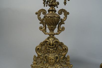 null Pair of bronze candlesticks with five arms decorated with scrolls and garlands...