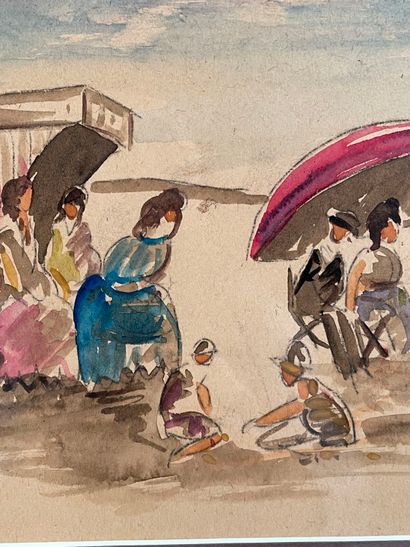 null 20th century French school
Beach scene
Watercolor, signed lower left 
Height...