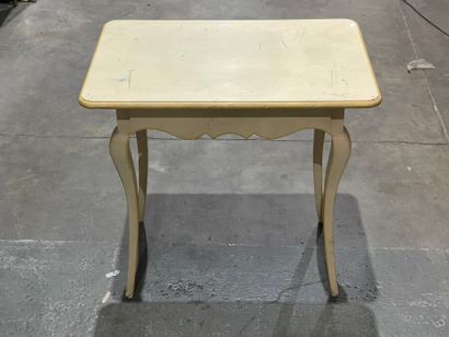 null Yellow painted wood writing table, opening with a drawer in front and resting...