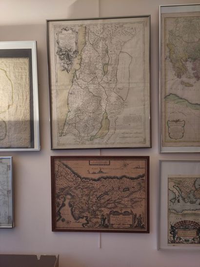 null Set of framed engraved maps including nine maps of the Holy Land, a map of France,...