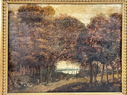 null In the taste of Barbizon
Landscape with trees
Oil on cardboard, with a trace...