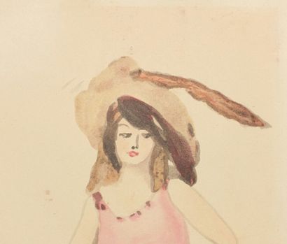 null Modern school
Young woman in a pink dress

Watercolor, bears an unattested Pascin...