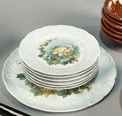 null Set comprising six plates (diam.: 20 cm) and a caquelon, six bowls (diam.: 17...
