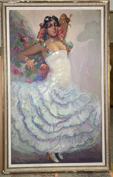 null Jean-Louis PAGUENAUD (1876-1952) 
Flamenco dancer
Oil on panel, signed Jean-Louis...