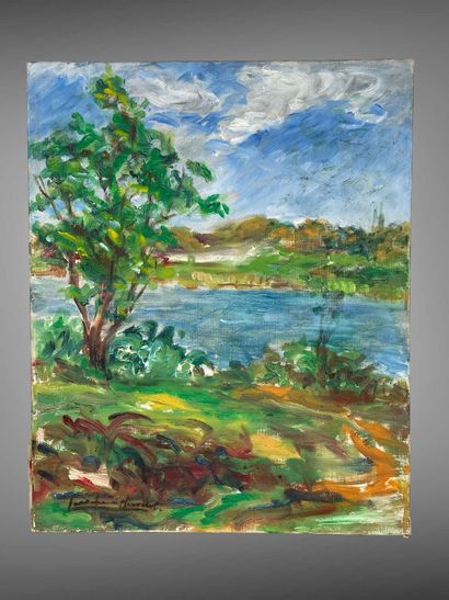 null LAROCHE-HERSANT (XXe siècle)
Paysage de bord de rivière
Huile sur toile, signée...