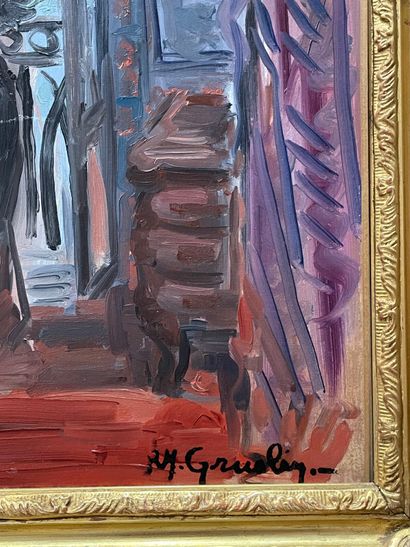 null René Marcel GRUSLIN (1910-1983)
Femme à la fenêtre
Peinture sur carton, signée...