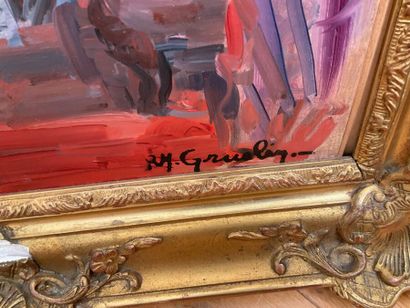 null René Marcel GRUSLIN (1910-1983)
Femme à la fenêtre
Peinture sur carton, signée...