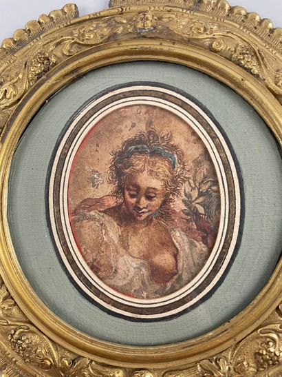 null Portrait de femme
Aquarelle sur papier à vue ovale
Haut. : 6 cm ; Larg. : 8...