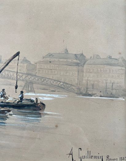 null A. GUILLEMIN (XIXe siècle)
Vues de Rouen, 1887
Deux aquarelles gouachées, signées...
