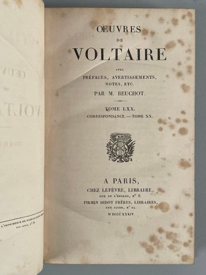 null VOLTAIRE. Oeuvres de Voltaire. Paris Lefèvre, 1829
Trente-quatre volume in-8,...