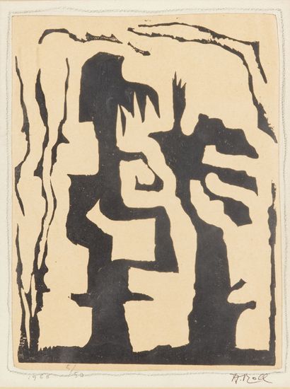  Alexandre NOLL (1890-1970)
Untitled. 1966. Woodcut. À vue : 25 x 19 cm. Very fine... Gazette Drouot