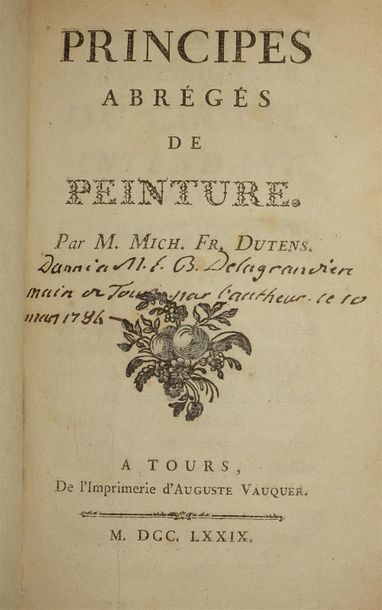 null DUTENS Michel-François. Principes abrégés de peinture. Tours, Auguste Vauquer,...