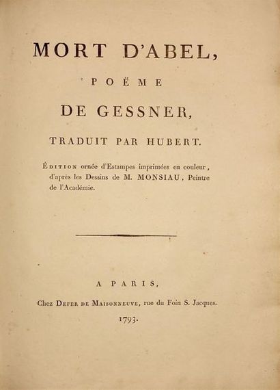 null GESSNER Salomon. La mort d'Abel. Traduit par Hubert. Paris, Defer de Maisonneuve,...