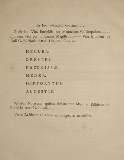 null EURIPIDE. [Opera] quæ extant omnia. Oxford, Typogr. clarendoniana, 1778 ; 4...