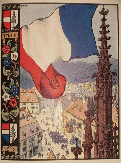 null HANSI. Le Paradis tricolore. Paris, Floury, 1918 ; in-4°, reliure d'étoffe ornée...
