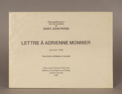 null SAINT-JOHN PERSE. Lettre à Adrienne Monnier (26 mars 1948). Burdignin (Haute-Savoie),...