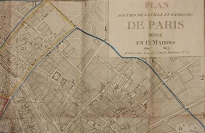 null [PARIS]. - Plan routier de la ville et faubourg de Paris divisé en 12 mairies....