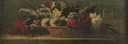 null Attribuée à Gasparo LOPEZ (1677-1732)
" Natures mortes au panier de fleurs "
Paire...