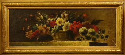 null Attribuée à Gasparo LOPEZ (1677-1732)
" Natures mortes au panier de fleurs "
Paire...