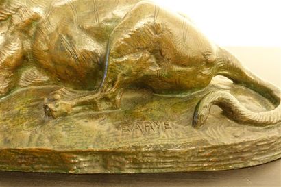 null BARYE Antoine-Louis (1796-1875), d'après
" Tigre dévorant une gazelle "
Bronze...