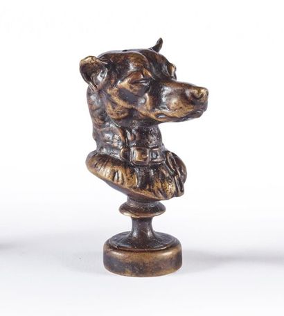 null FRÉMIET Emmanuel (1824-1910), d'après
Manche de cachet " Buste de chien "
Bronze...