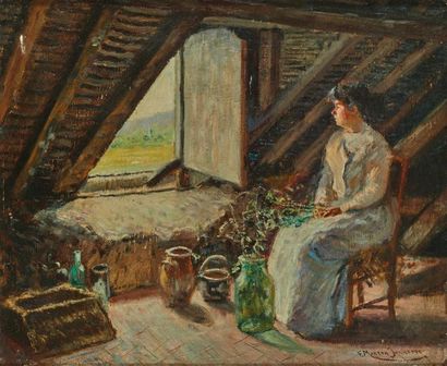 null JOHNSON Francis-Morton (1878-1931).
Jeune femme dans un intérieur
Huile sur...
