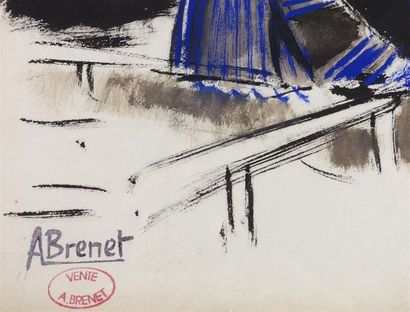 null BRENET Albert (1903-2005).
Combat de Sumos, 1952-53
Gouache sur papier, signée...