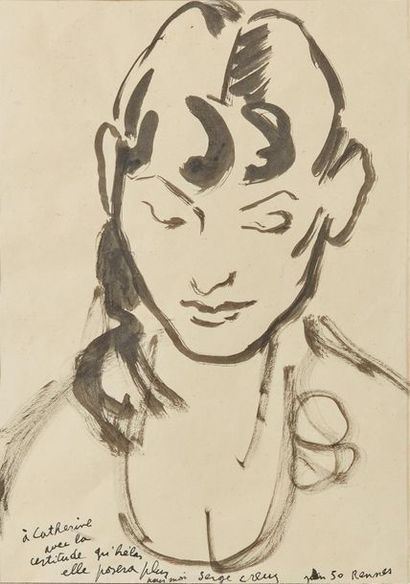 null CREUZ Serge (1924-1996).
Portrait de femme, Catherine
Dessin à l'encre de Chine,...