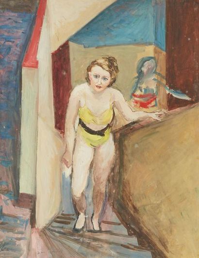 null LAUNOIS Jean (1898-1942).
Jeune femme montant un escalier
Gouache sur papier...