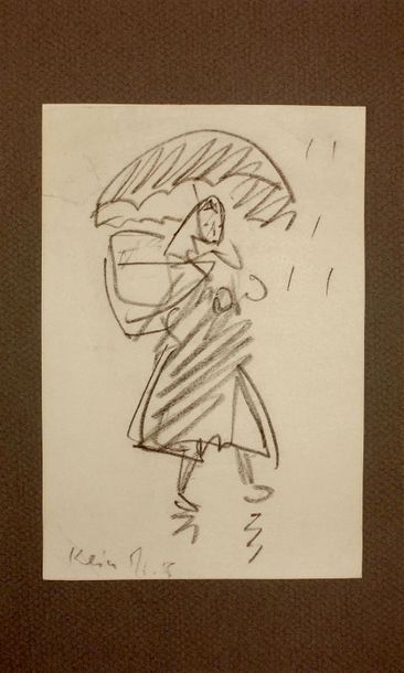 null WEINER-KRÀL Imro (1901-1978).
Femme au parapluie
Fusain, signé et daté en bas...