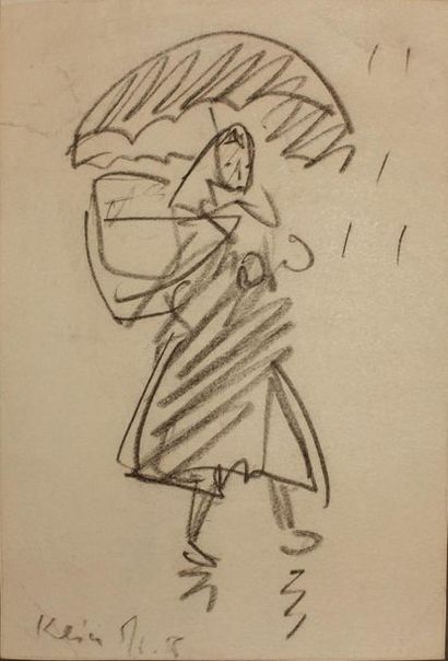 null WEINER-KRÀL Imro (1901-1978).
Femme au parapluie
Fusain, signé et daté en bas...