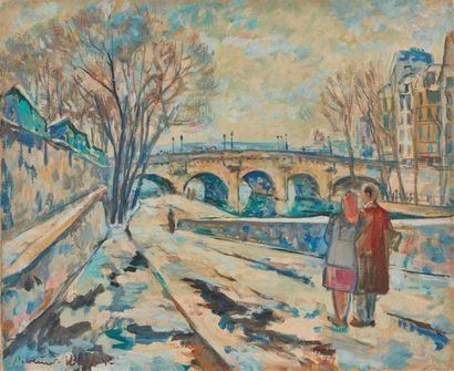 null WEINER-KRÀL Imro (1901-1978).
Le pont Neuf enneigé
Huile sur toile, signée et...