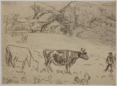 null Adolphe Beaufrère (1876-1960)
Croquis de vaches au pâturage. 1907. Eau-forte....