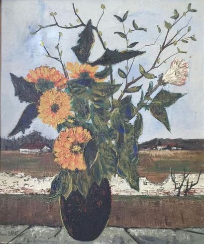 null BARAT René 
" Vase de fleurs "
Huile sur toile, signée en bas à gauche.
Haut....