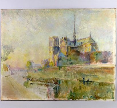 null Dans le goût d'Albert LEBOURG (1849-1928)
" Notre-Dame de Paris "
Huile sur...