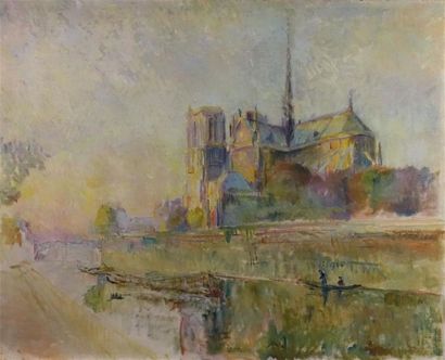 null Dans le goût d'Albert LEBOURG (1849-1928)
" Notre-Dame de Paris "
Huile sur...