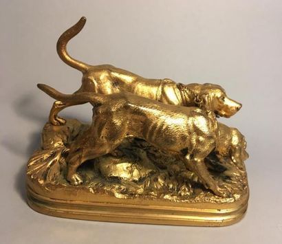 null DUBUCAND Alfred (1828-1894), d'après
" Deux chiens de chasse "
Bronze à patine...