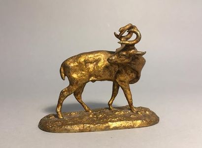 null MÊNE Pierre-Jules (1810-1879), d'après
" Cerf "
Bronze à patine mordorée, signé...